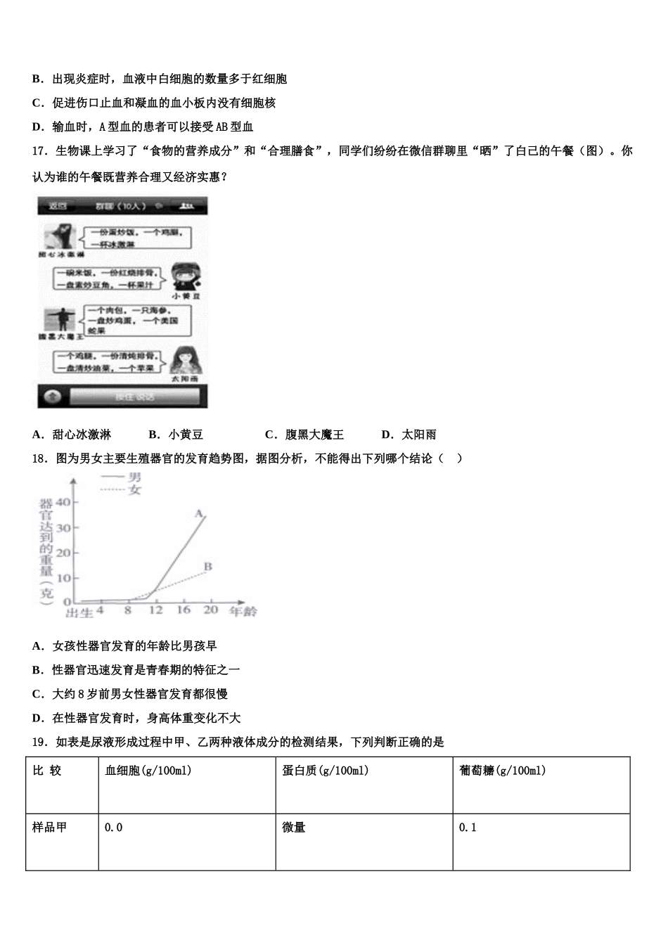 山东省泰安市东平县2025届生物七下期末复习检测模拟试题含解析_第3页