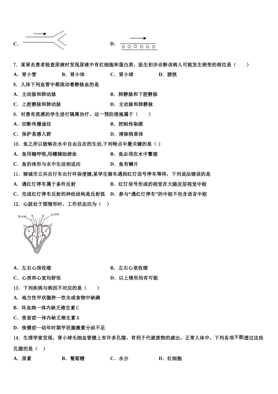 2024-2025学年山东省青岛育才中学七下生物期末教学质量检测模拟试题含解析_第2页