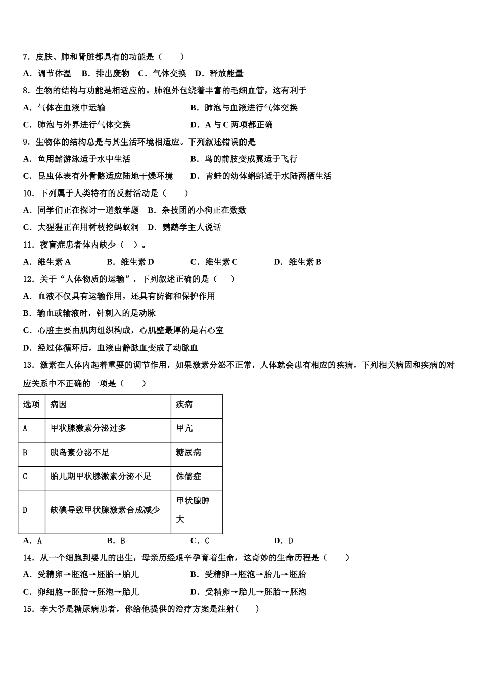 2024-2025学年山东省潍坊市辖县生物七下期末复习检测模拟试题含解析_第2页