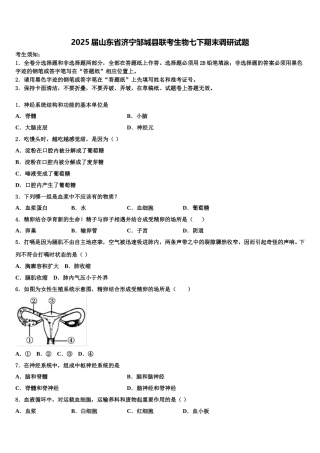 2025届山东省济宁邹城县联考生物七下期末调研试题含解析