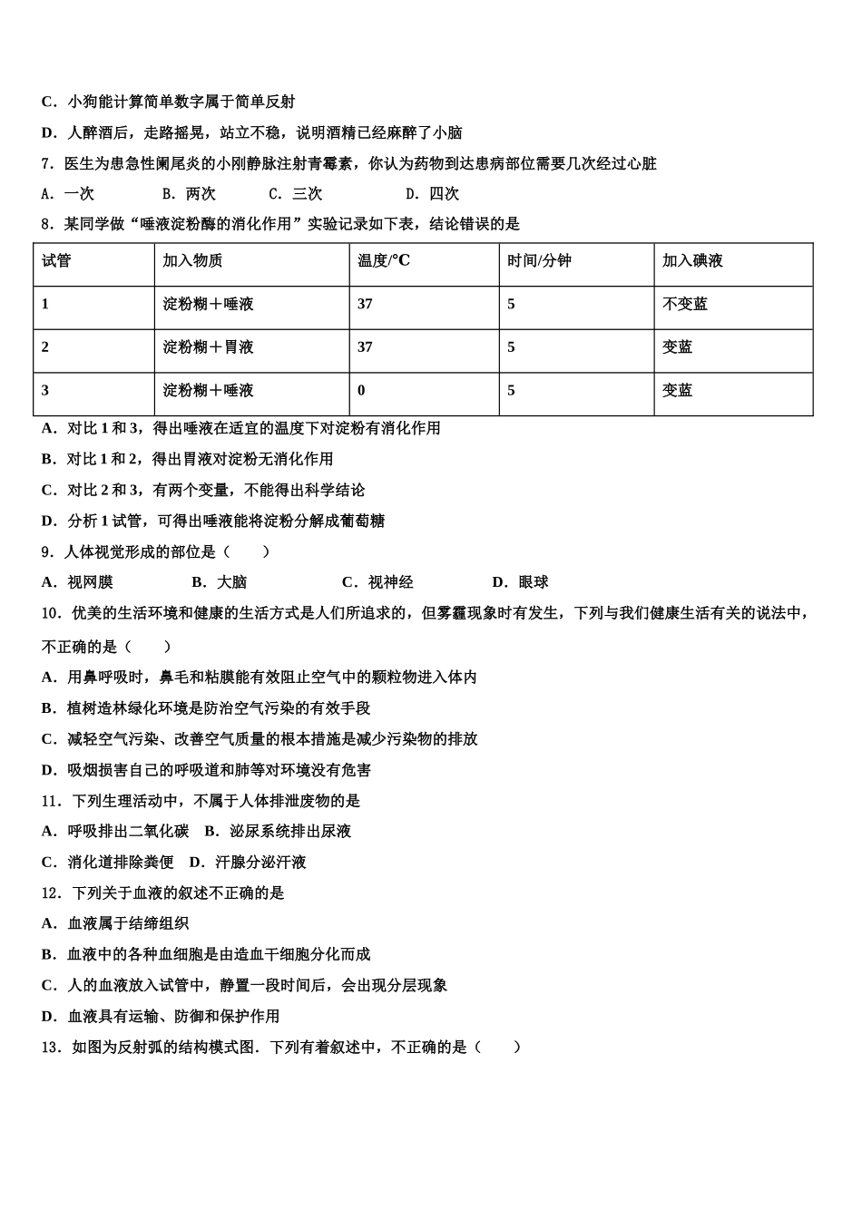 山东省临沂市名校2025年七下生物期末达标检测模拟试题含解析_第2页
