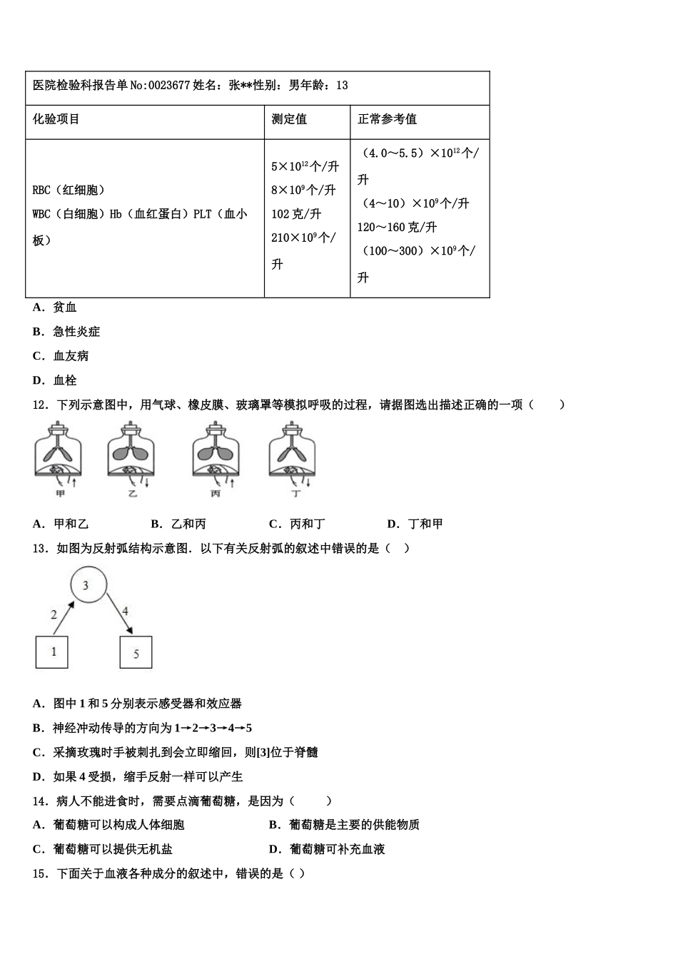 2025届湖南长沙市芙蓉区第十六中学七下生物期末检测试题含解析_第2页