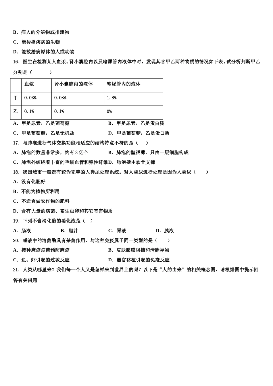2025届湖南省岳阳市城区二十四校生物七年级第二学期期末教学质量检测试题含解析_第3页