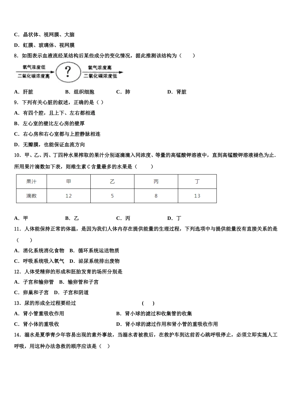 2024-2025学年湖南省郴州市汝城县生物七下期末统考模拟试题含解析_第2页