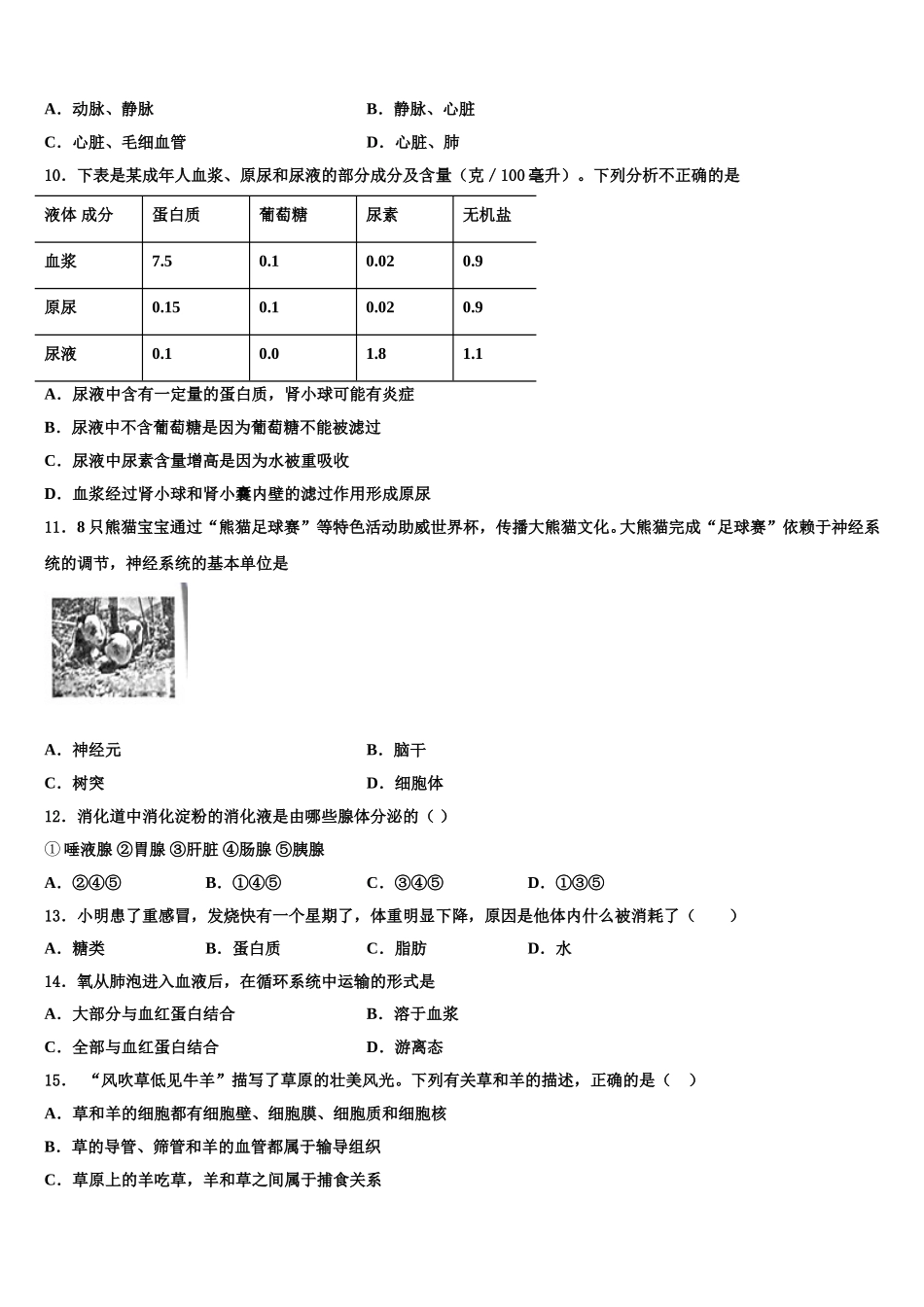 湖南省邵阳市洞口县2025届生物七年级第二学期期末考试模拟试题含解析_第2页