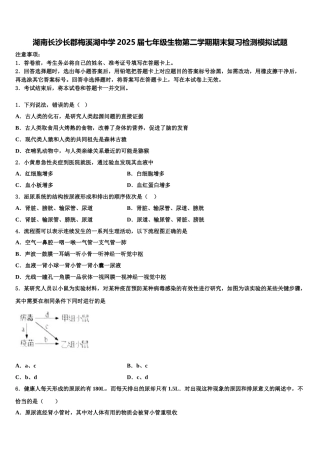 湖南长沙长郡梅溪湖中学2025届七年级生物第二学期期末复习检测模拟试题含解析