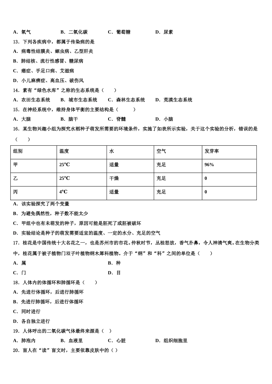 2024-2025学年湖南省双牌县七年级生物第二学期期末达标检测模拟试题含解析_第3页
