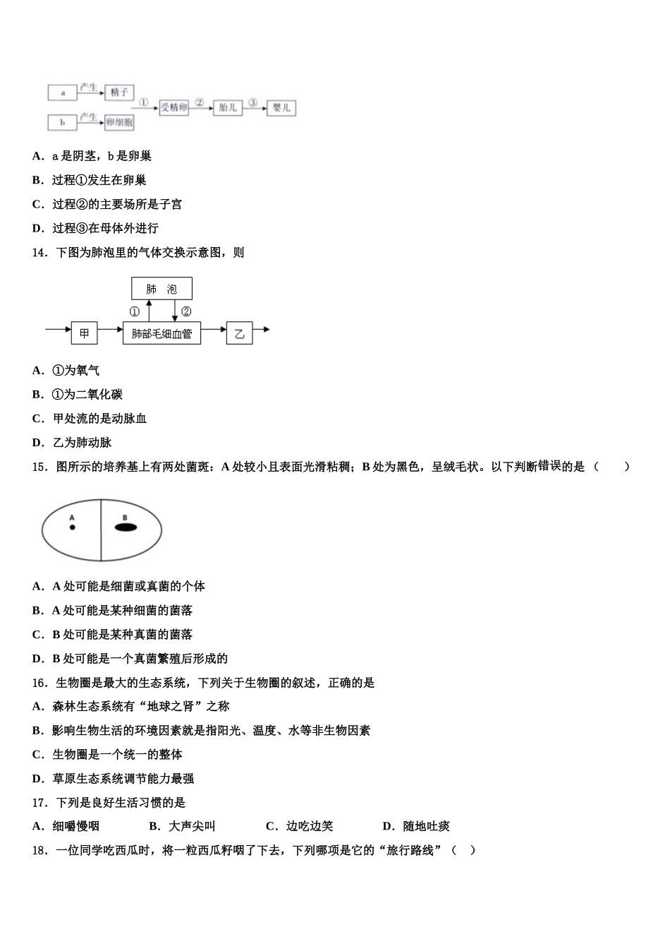 2025届湖南省桂阳县生物七年级第二学期期末检测试题含解析_第3页