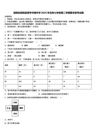 湖南省邵阳县黄亭市镇中学2025年生物七年级第二学期期末联考试题含解析