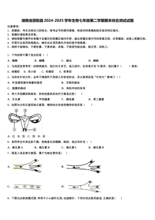 湖南省邵阳县2024-2025学年生物七年级第二学期期末综合测试试题含解析