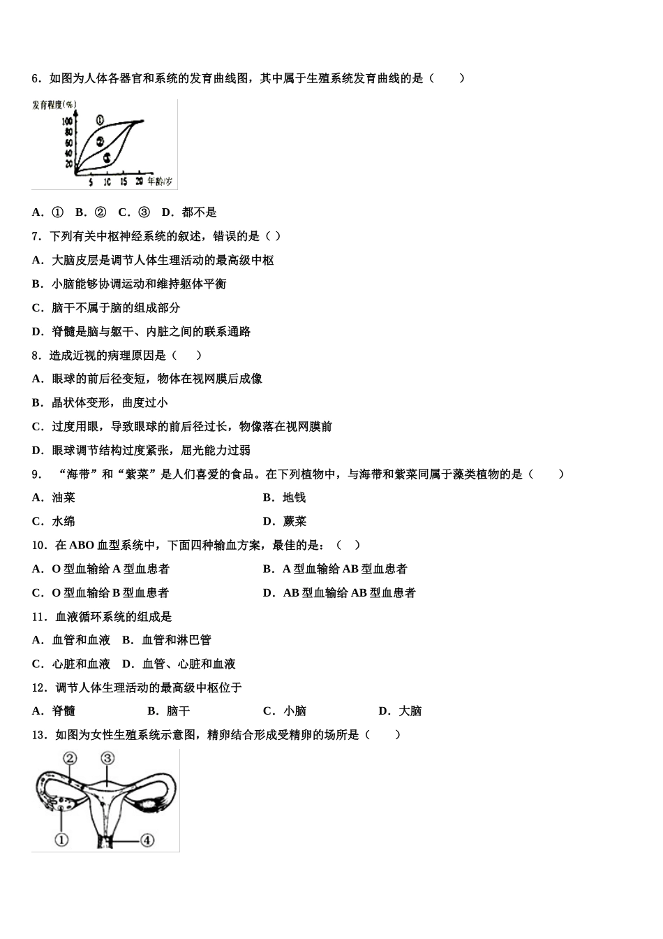 湖南省耒阳市冠湘学校2024-2025学年生物七下期末质量检测试题含解析_第2页