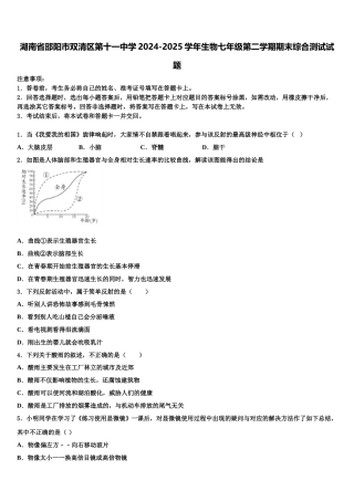 湖南省邵阳市双清区第十一中学2024-2025学年生物七年级第二学期期末综合测试试题含解析