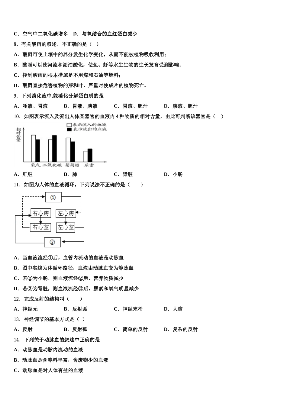 2024-2025学年湖南师大附中生物七下期末预测试题含解析_第2页