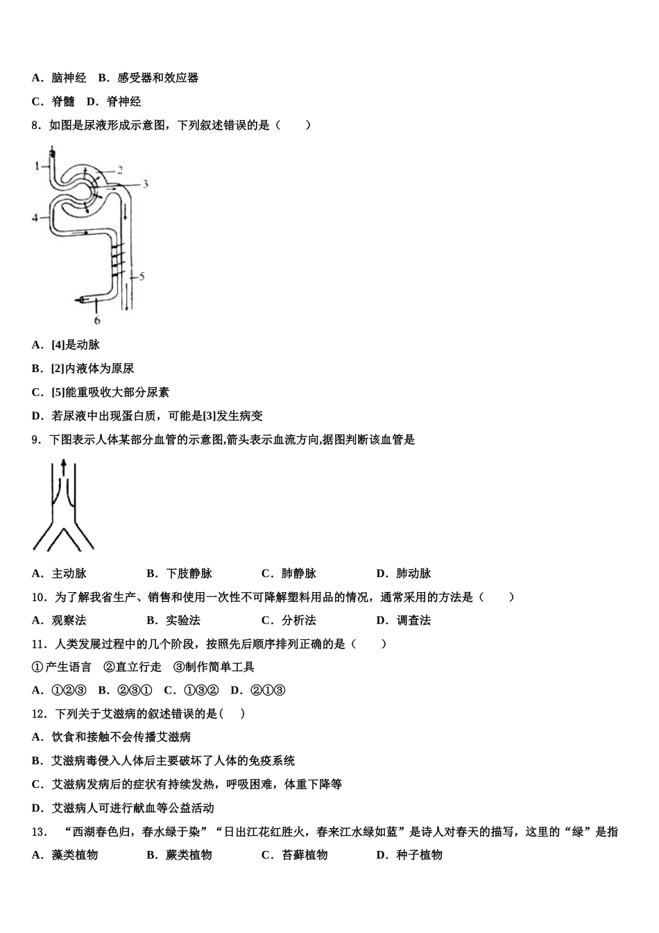 湖南省长沙市青竹湖湘一外国语学校2024-2025学年七年级生物第二学期期末学业质量监测模拟试题含解析_第2页