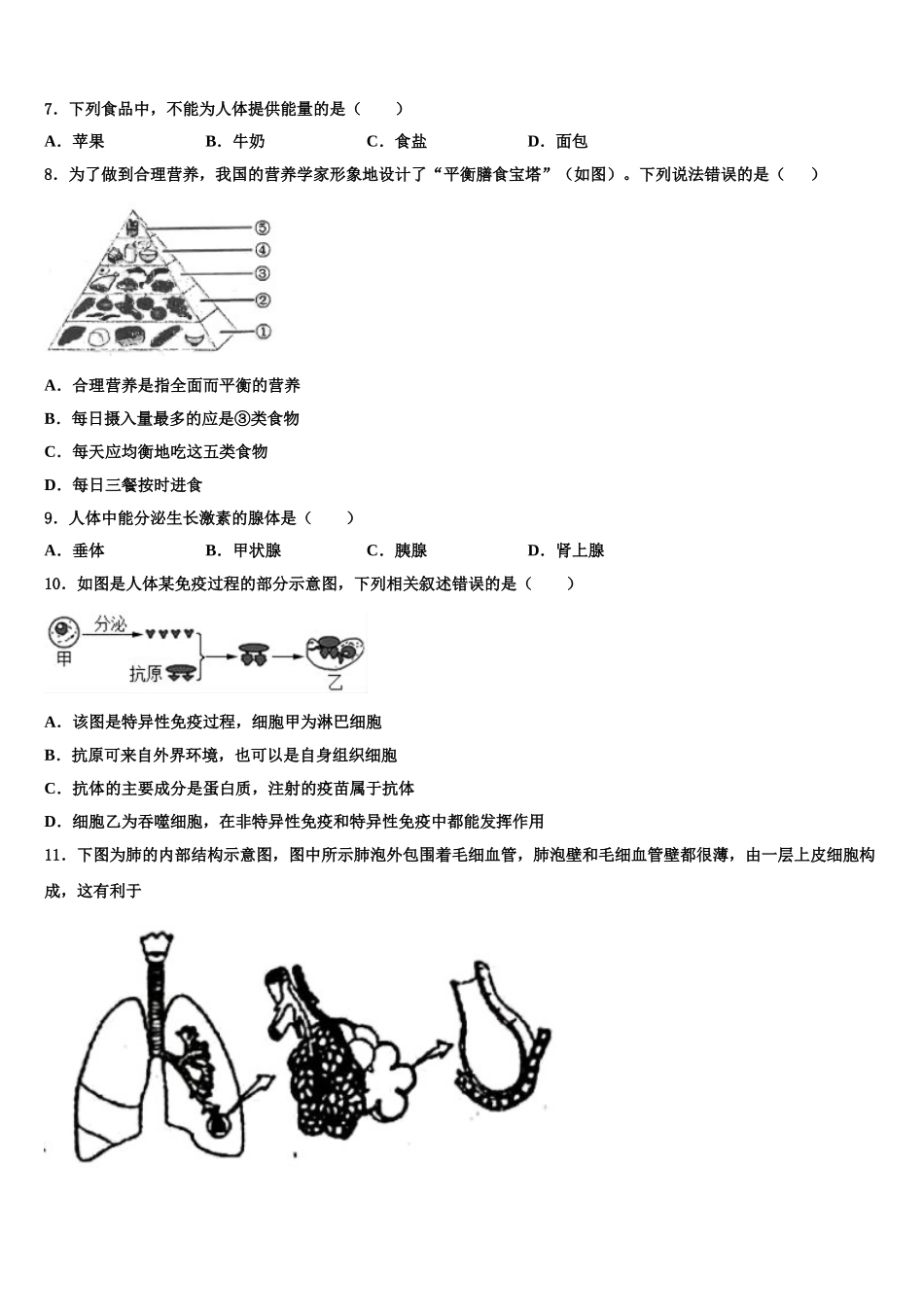 2025届湖南省邵阳市绥宁县生物七下期末考试试题含解析_第2页