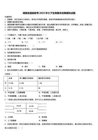 湖南省澧县联考2025年七下生物期末经典模拟试题含解析