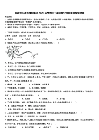 湖南省长沙市雅礼集团2025年生物七下期末学业质量监测模拟试题含解析