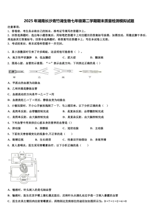 2025年湖南长沙青竹湖生物七年级第二学期期末质量检测模拟试题含解析