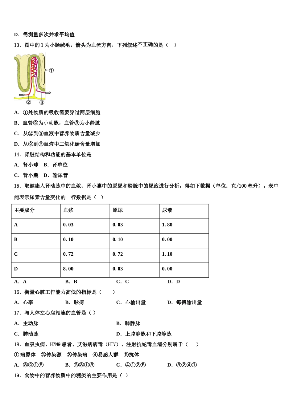 湖南省长沙市长郡梅溪湖中学2025年七下生物期末质量检测试题含解析_第3页