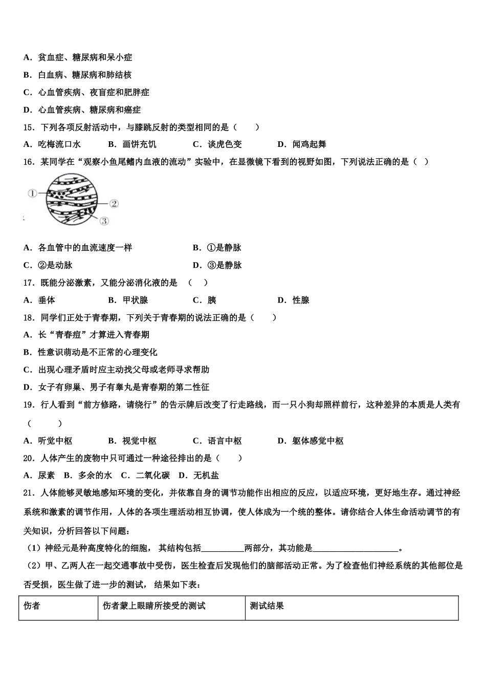2025年湖南省长沙市湖南师大附中教育集团七年级生物第二学期期末调研模拟试题含解析_第3页