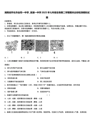 湖南省怀化市会同一中学、溆浦一中学2025年七年级生物第二学期期末达标检测模拟试题含解析