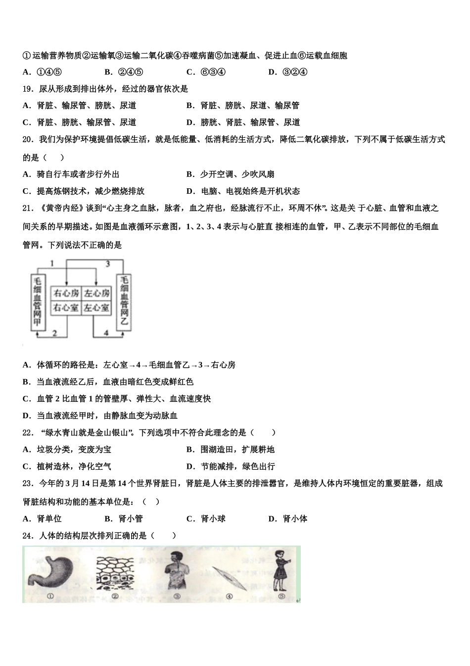 2025届湖南省张家界市五道水镇中学七年级生物第二学期期末复习检测模拟试题含解析_第3页