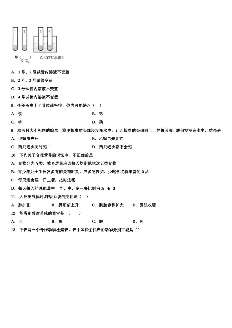 2025届湖南师大附中教育集团七下生物期末复习检测模拟试题含解析_第2页