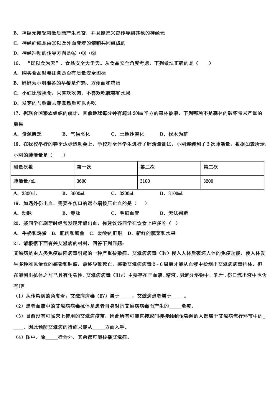 2024-2025学年湖南省邵阳市新邵县七年级生物第二学期期末经典试题含解析_第3页