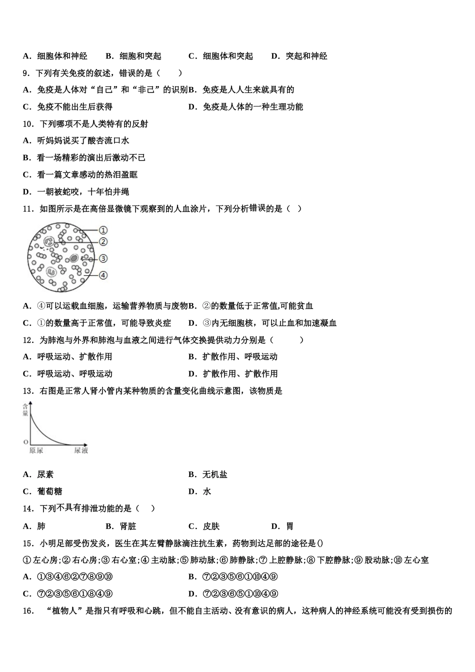 湖南省衡阳耒阳市2024-2025学年生物七年级第二学期期末质量检测试题含解析_第2页