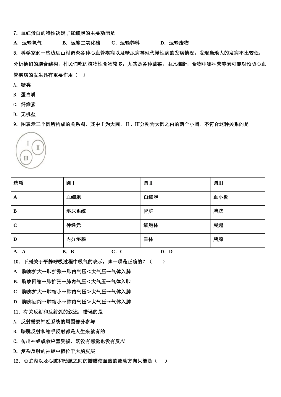 2025年安徽省六安市七校联考生物七年级第二学期期末检测模拟试题含解析_第2页
