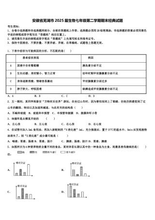 安徽省芜湖市2025届生物七年级第二学期期末经典试题含解析