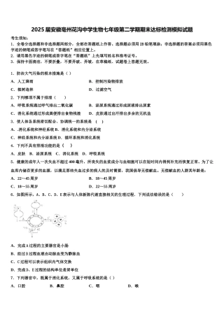 2025届安徽亳州花沟中学生物七年级第二学期期末达标检测模拟试题含解析