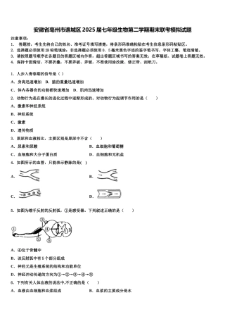 安徽省亳州市谯城区2025届七年级生物第二学期期末联考模拟试题含解析