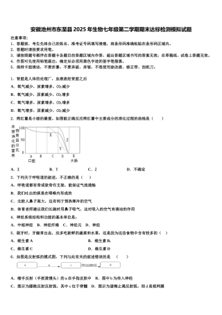 安徽池州市东至县2025年生物七年级第二学期期末达标检测模拟试题含解析