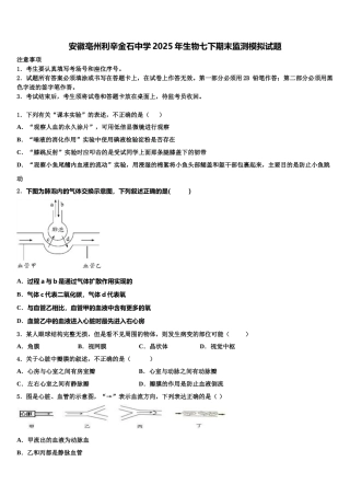 安徽亳州利辛金石中学2025年生物七下期末监测模拟试题含解析