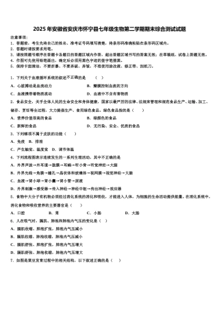 2025年安徽省安庆市怀宁县七年级生物第二学期期末综合测试试题含解析
