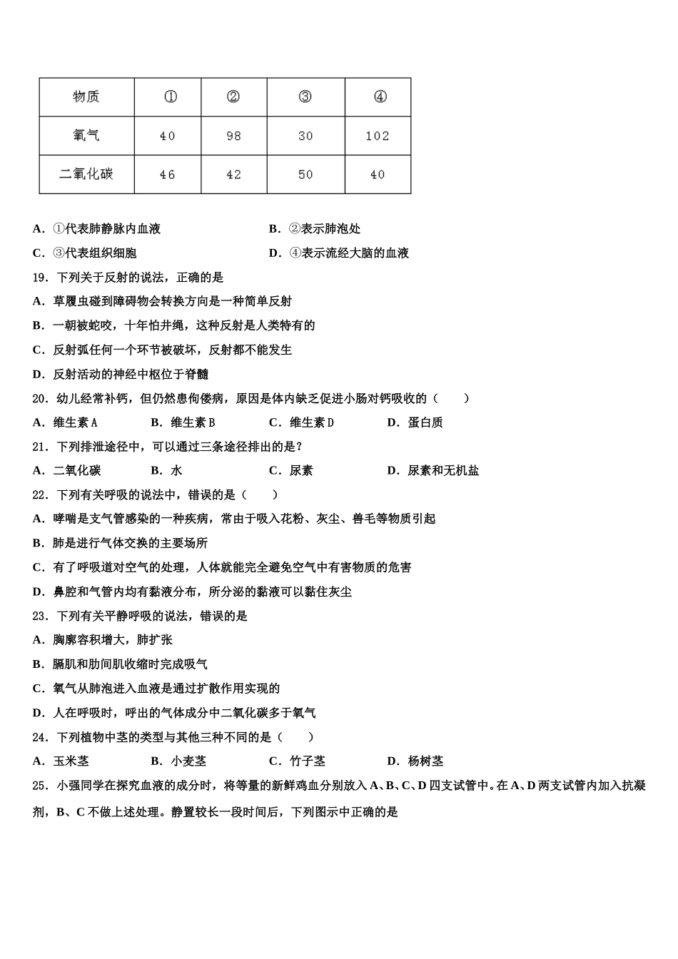 2024-2025学年安徽省宿州市时村中学七年级生物第二学期期末学业水平测试试题含解析_第3页