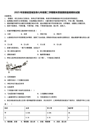 2025年安徽省宣城生物七年级第二学期期末质量跟踪监视模拟试题含解析