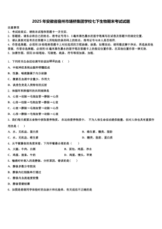 2025年安徽省宿州市埇桥集团学校七下生物期末考试试题含解析