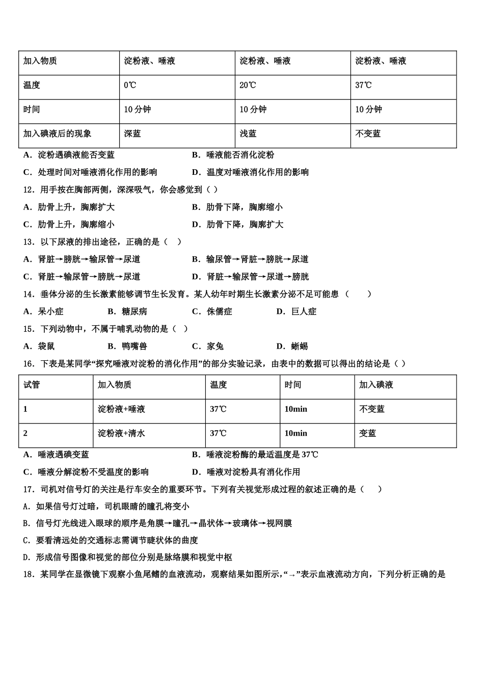 2025年安徽省宿州市宿城一中学生物七年级第二学期期末教学质量检测模拟试题含解析_第3页