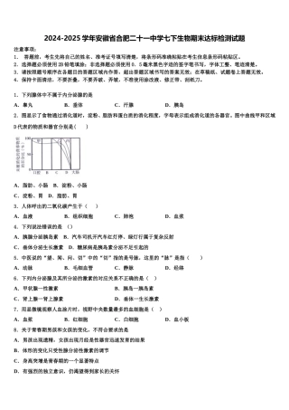 2024-2025学年安徽省合肥二十一中学七下生物期末达标检测试题含解析