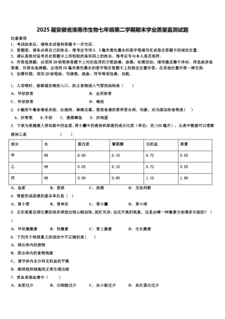 2025届安徽省淮南市生物七年级第二学期期末学业质量监测试题含解析