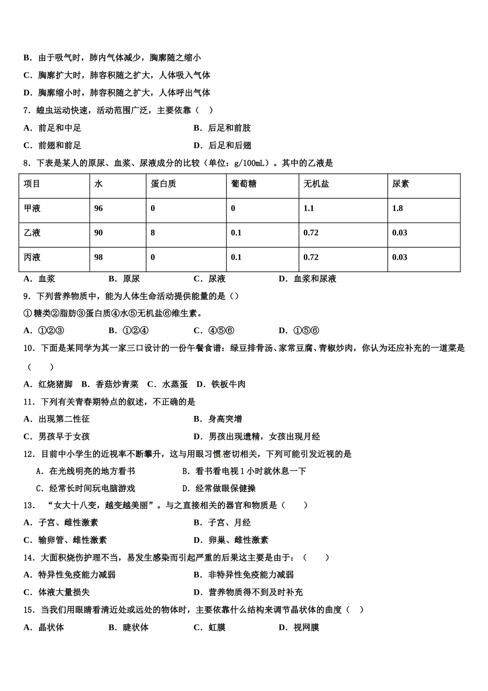 安徽省六安市天堂寨镇暖流中学2025届生物七年级第二学期期末复习检测模拟试题含解析_第2页