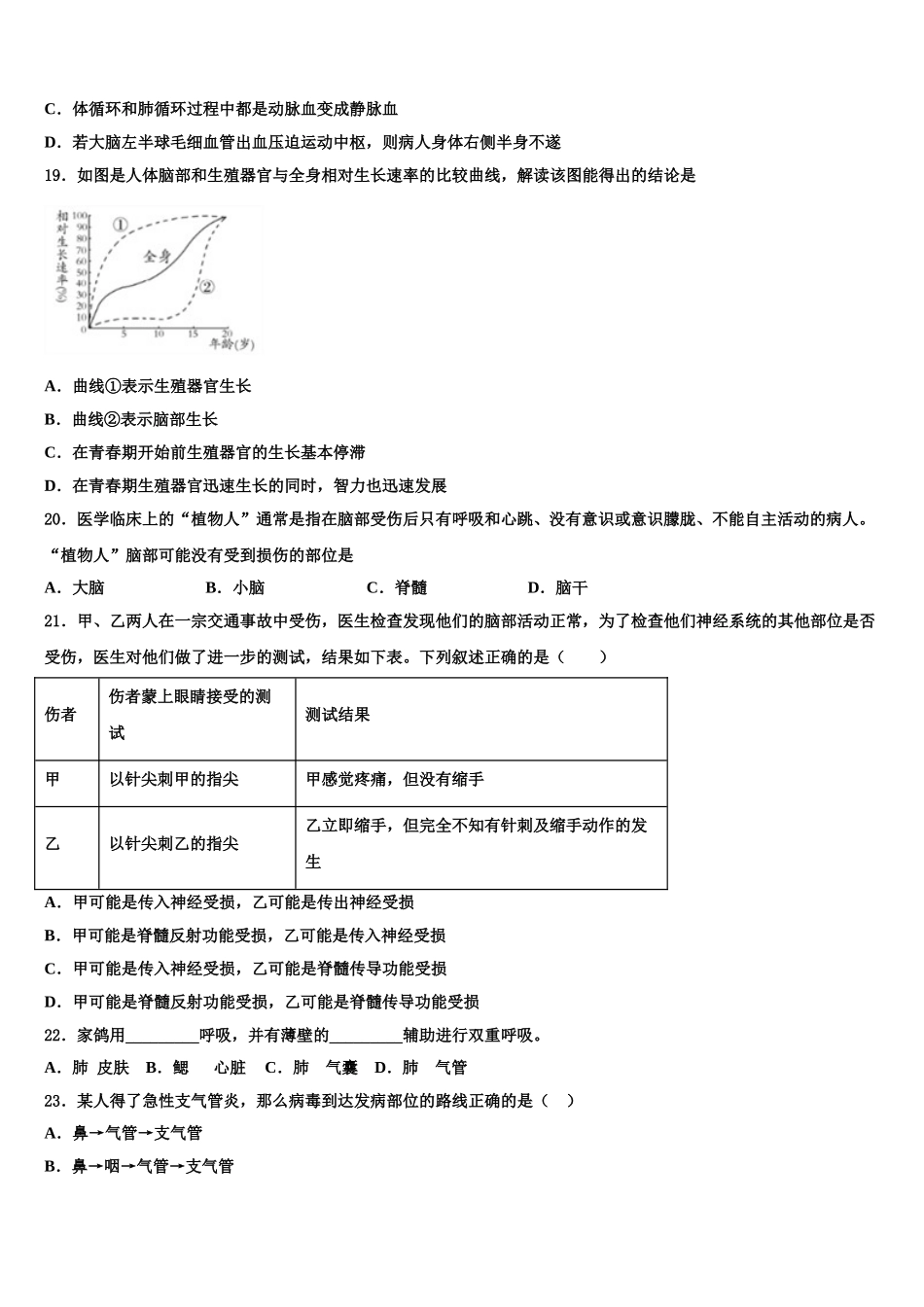 安徽省淮北市烈山区2025届生物七下期末达标检测模拟试题含解析_第3页