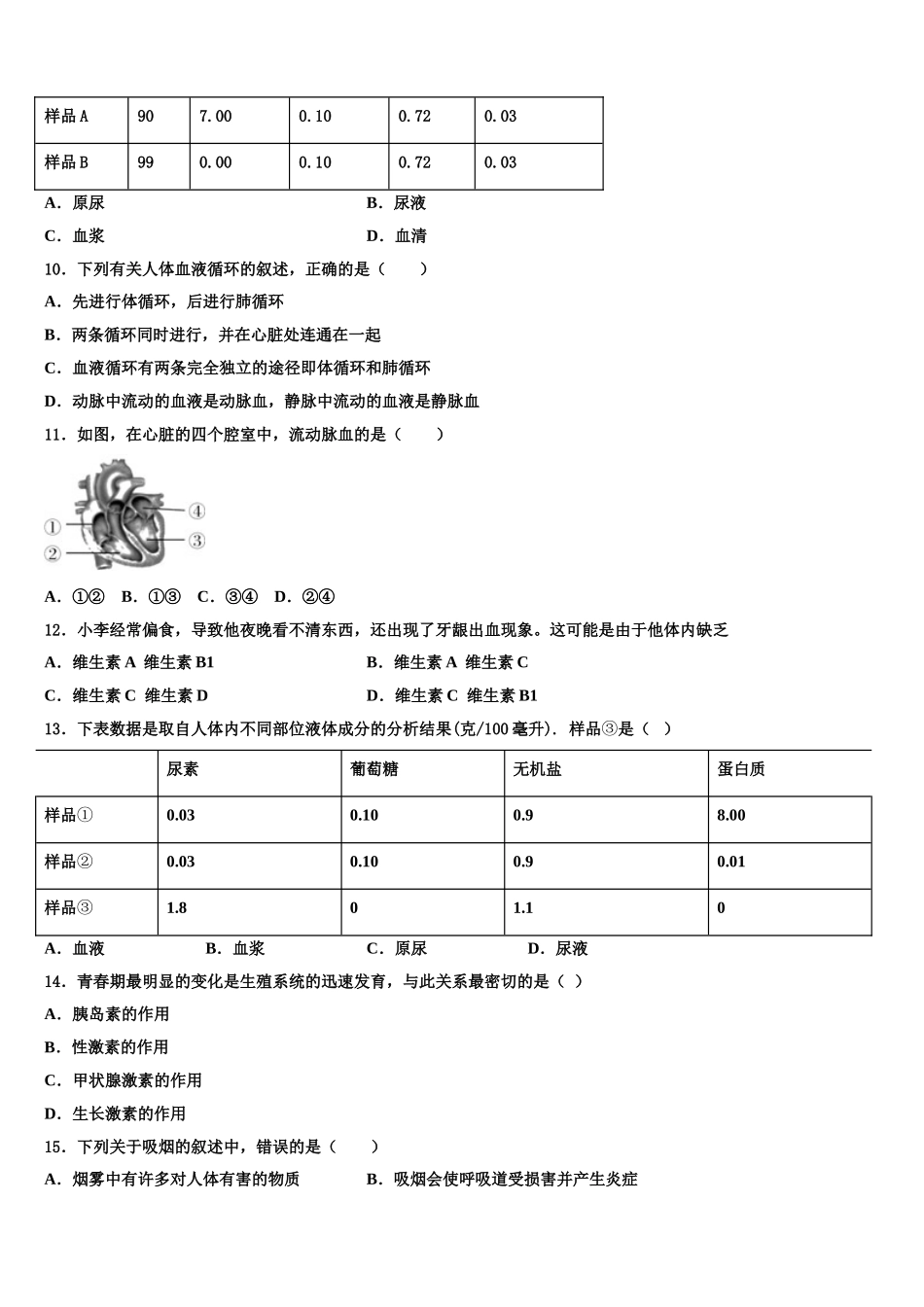 安徽省芜湖市名校2025届生物七年级第二学期期末考试模拟试题含解析_第2页