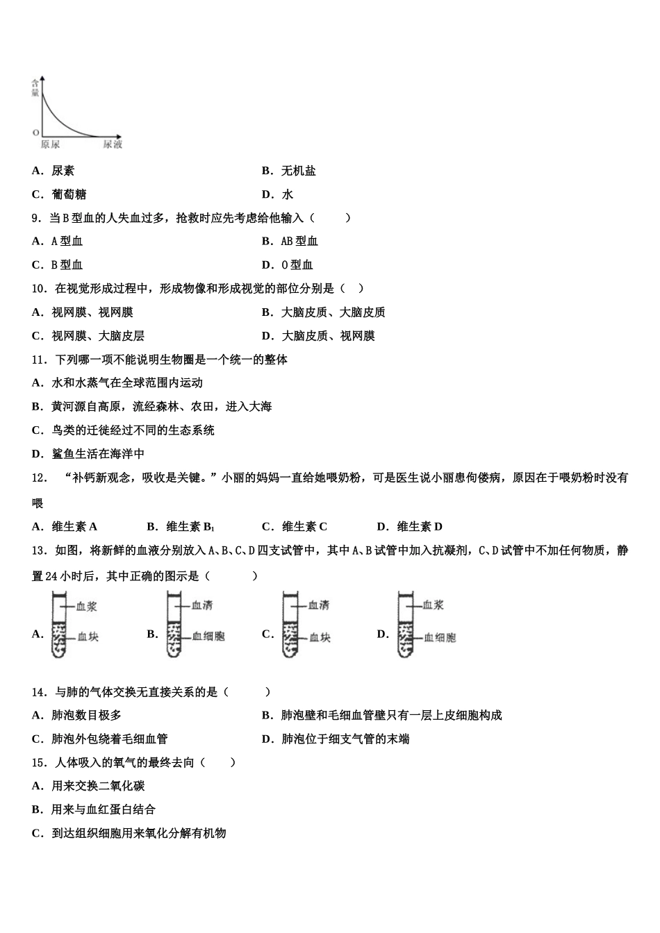 安徽安庆2025届七下生物期末达标检测模拟试题含解析_第2页