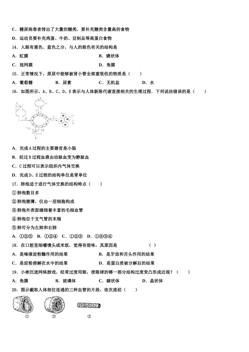 2025届安徽省阜阳市太和县生物七年级第二学期期末教学质量检测模拟试题含解析_第3页