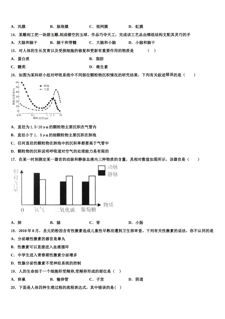 2024-2025学年安徽省宣城市第二中学七下生物期末经典模拟试题含解析_第3页
