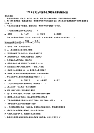 2025年黄山市生物七下期末统考模拟试题含解析