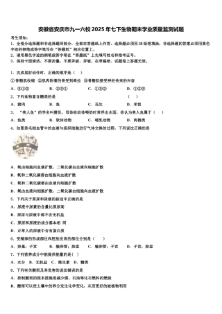 安徽省安庆市九一六校2025年七下生物期末学业质量监测试题含解析